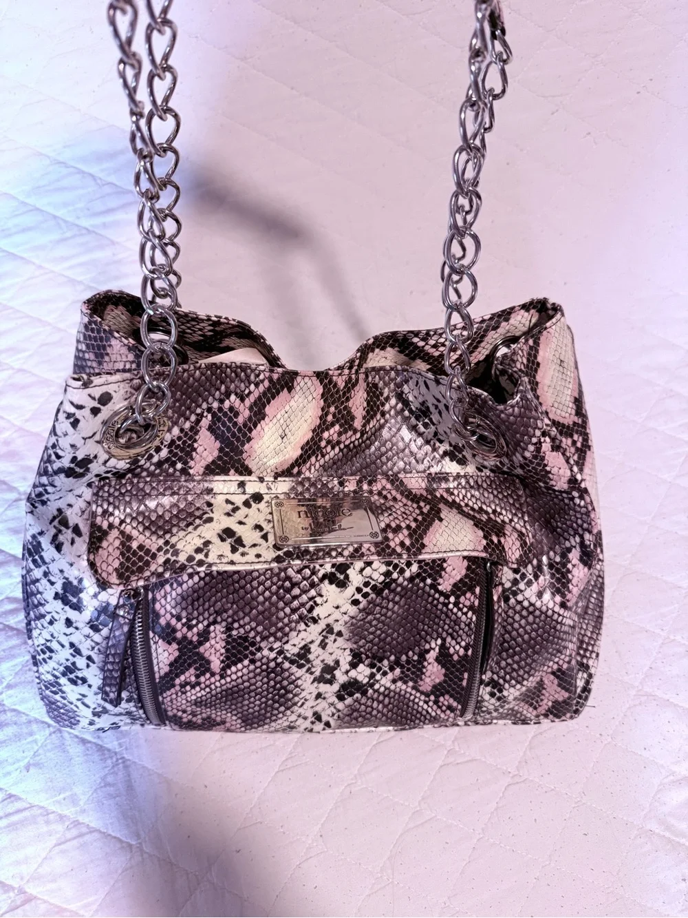 Nicole by Nicole Miller Snakeskin Chain purse Y2K